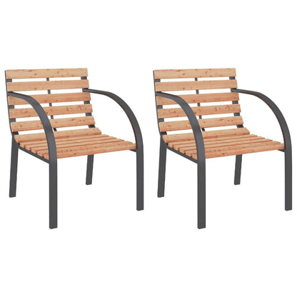 Garden Chair Set of 2 Brown Wood seat and backrest, steel frame