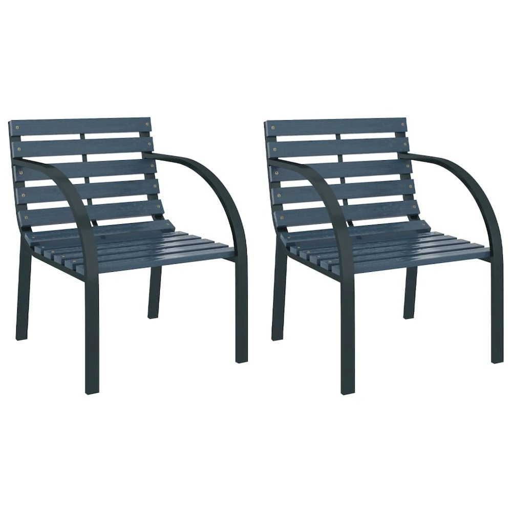 Garden Chair Set of 2 Gray Wood and Steel Medium Durable