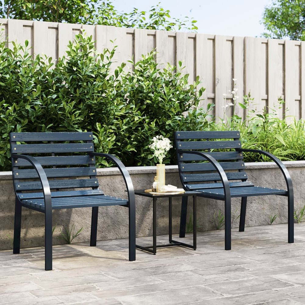 Garden Chair Set of 2 Gray Wood and Steel Medium Durable