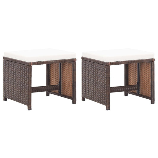 Stool Set of 2 Brown + cream white (cushion)