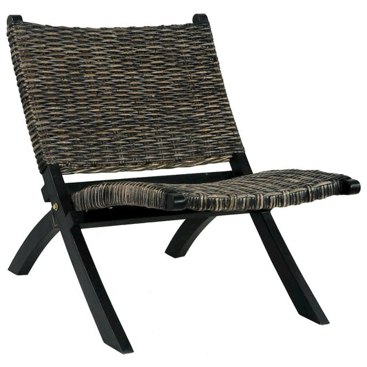 vidaXL Relaxing Chair Black Natural Kubu Rattan and Solid Mahogany Wood 5802