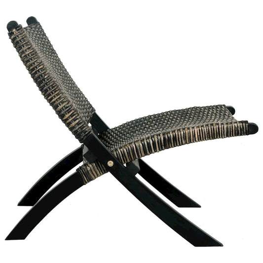 vidaXL Relaxing Chair Black Natural Kubu Rattan and Solid Mahogany Wood 5802