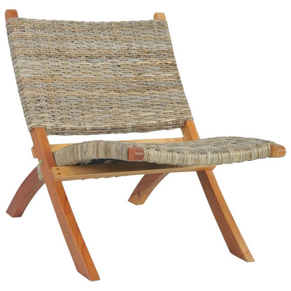 Relaxing Chair Natural Brown Kubu Rattan and Solid Mahogany Medium
