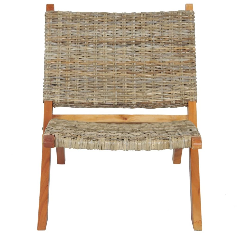 Relaxing Chair Natural Brown Kubu Rattan and Solid Mahogany Medium