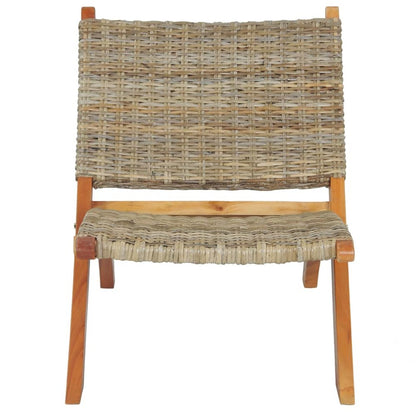 Relaxing Chair Natural Brown Kubu Rattan and Solid Mahogany Medium