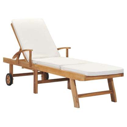 Sunlounger Cream Solid Teak wood Adjustable Footrests Sunlounger