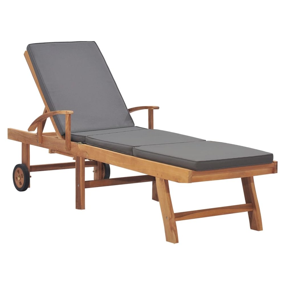 vidaXL Sun Lounger with Cushion Solid Teak Wood Dark Gray, 48023