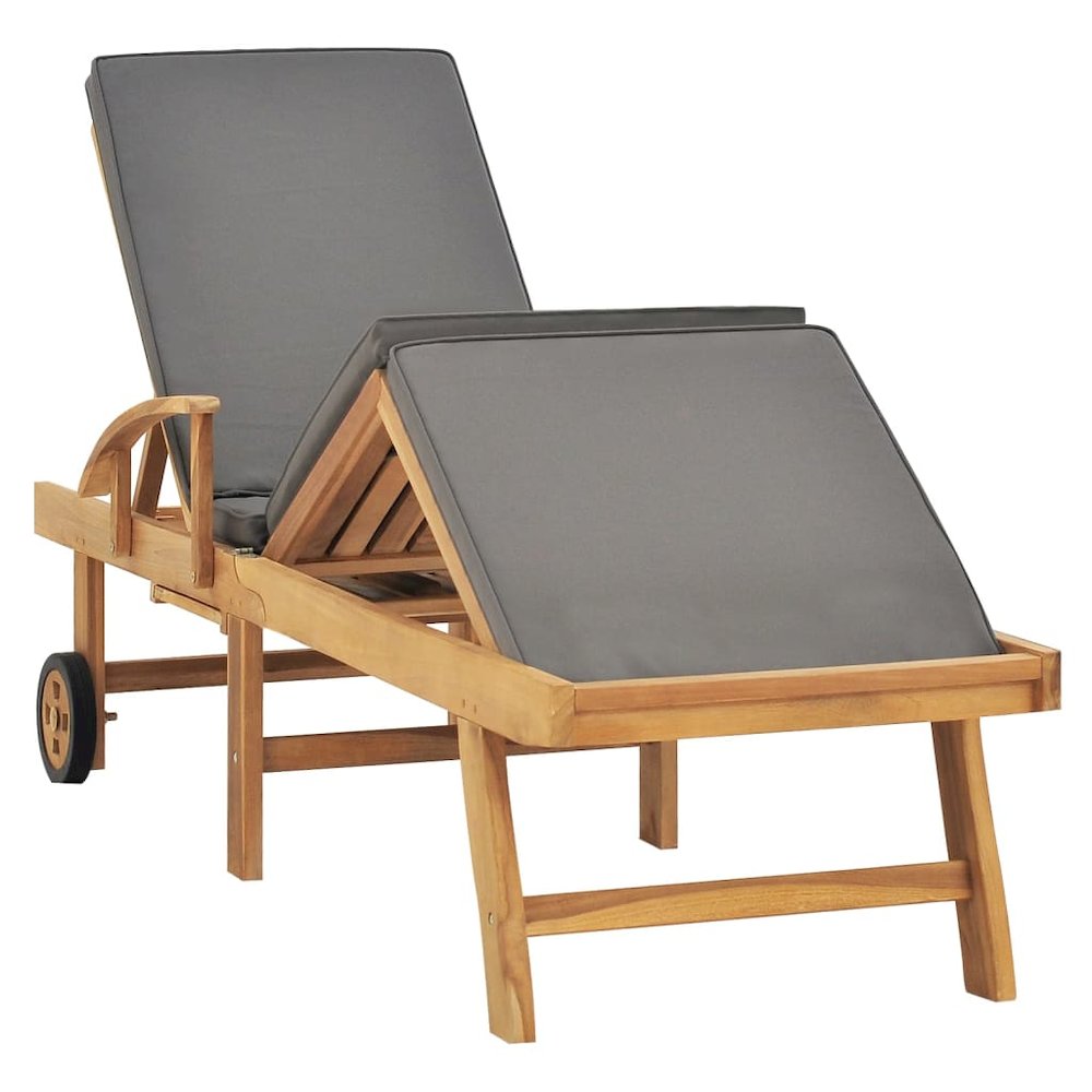 vidaXL Sun Lounger with Cushion Solid Teak Wood Dark Gray, 48023