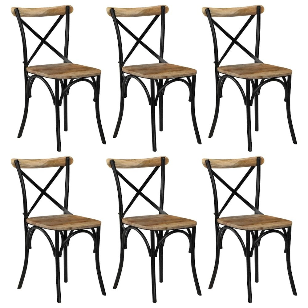 Cross Chair Set of 6 Black Solid Mango Wood Medium Durable