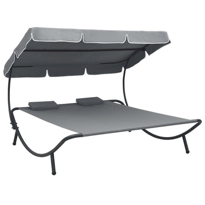 Sun Lounger Grey Polyester, Powder-Coated Steel