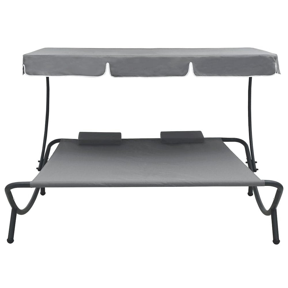 Sun Lounger Grey Polyester, Powder-Coated Steel