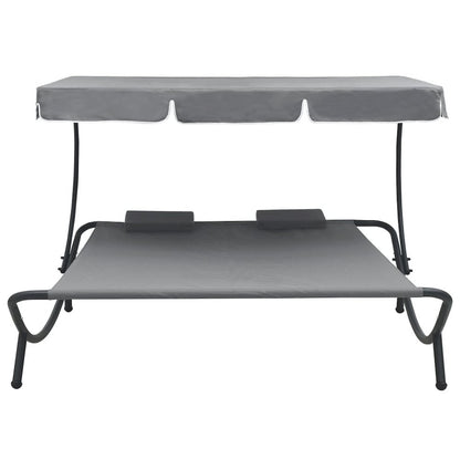 Sun Lounger Grey Polyester, Powder-Coated Steel