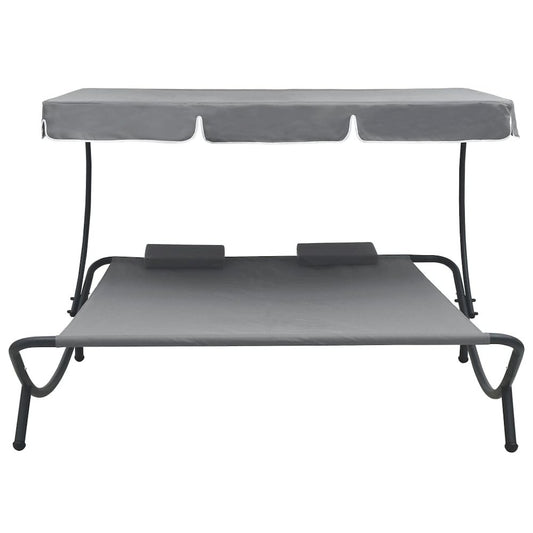 Sun Lounger Grey Polyester, Powder-Coated Steel