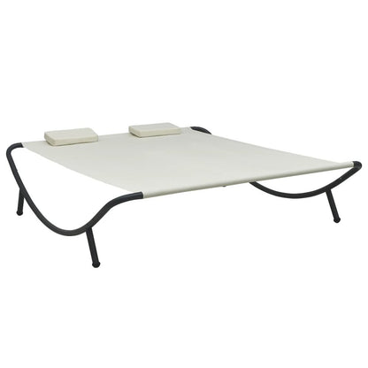 Sun Lounger Cream Oxford Fabric, Polyester, Steel Large