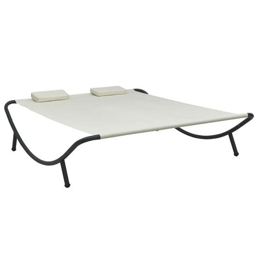 Sun Lounger Cream Oxford Fabric, Polyester, Steel Large