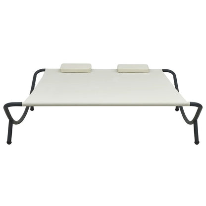 Sun Lounger Cream Oxford Fabric, Polyester, Steel Large