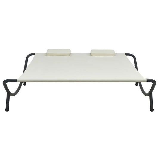 Sun Lounger Cream Oxford Fabric, Polyester, Steel Large