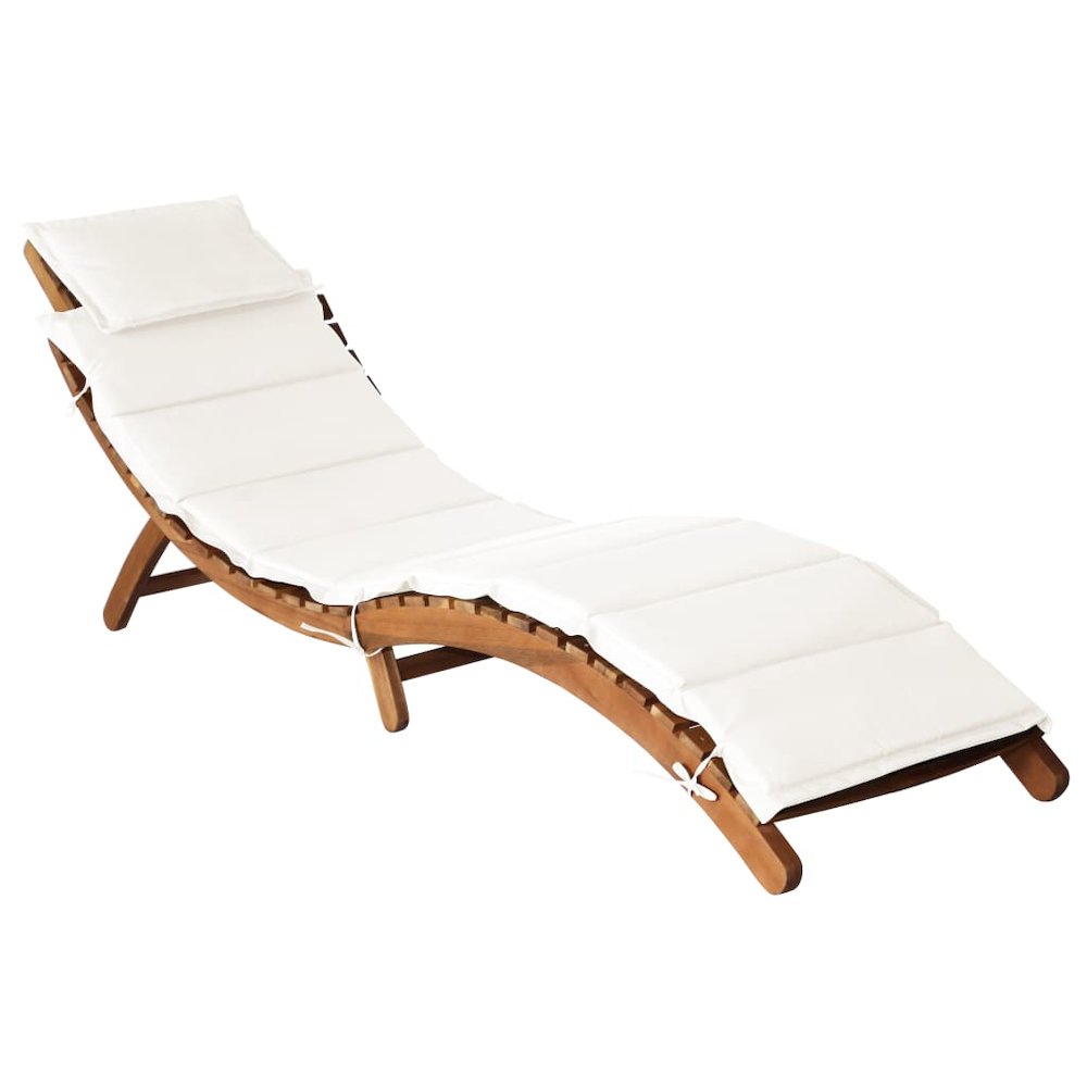 Sun Lounger Cream Solid Acacia Wood Standard Foldable