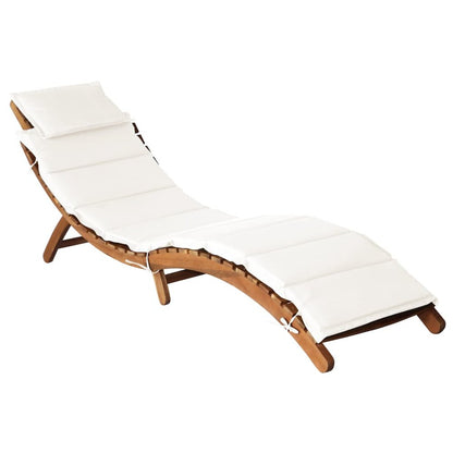 Sun Lounger Cream Solid Acacia Wood Standard Foldable
