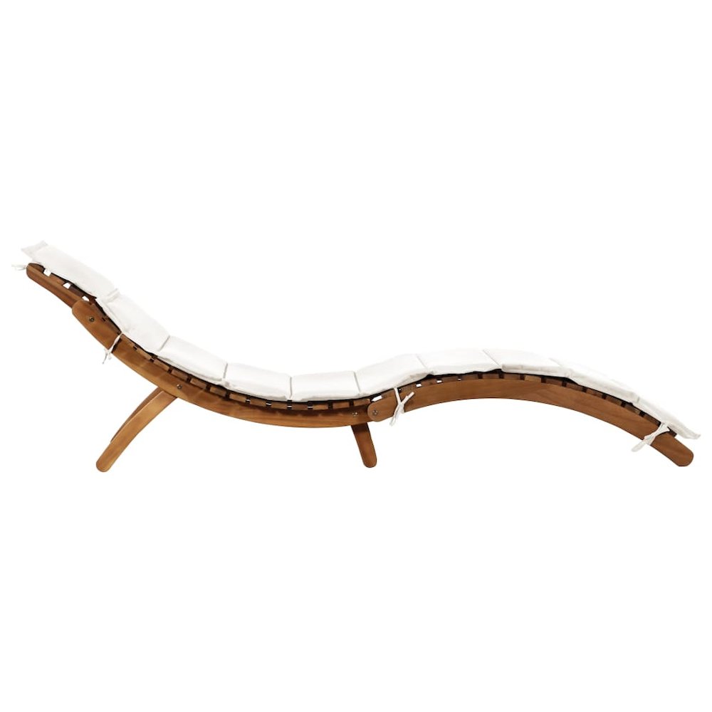 Sun Lounger Cream Solid Acacia Wood Standard Foldable