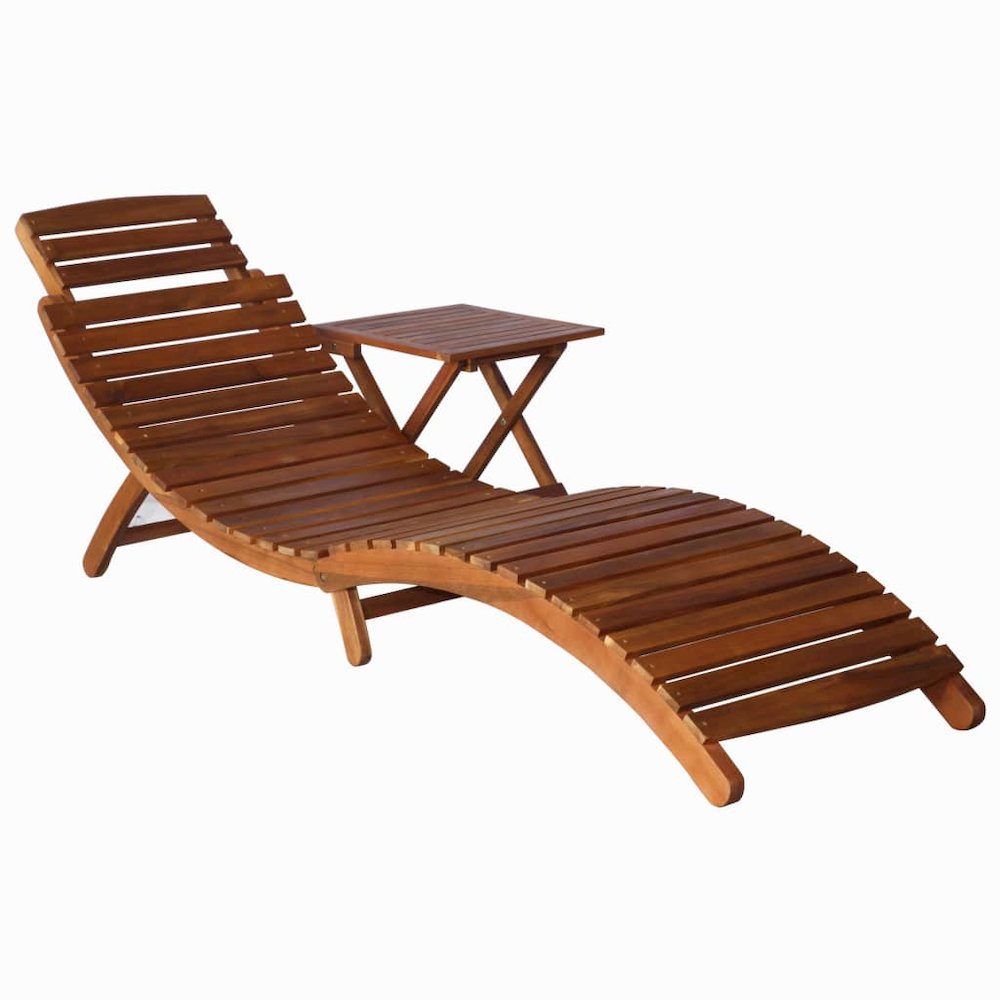 Sunlounger With Table Brown Solid Acacia wood Medium Foldable