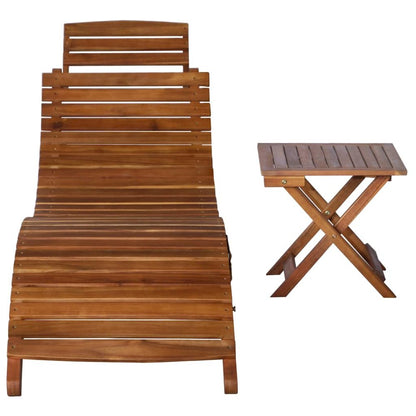 Sunlounger With Table Brown Solid Acacia wood Medium Foldable