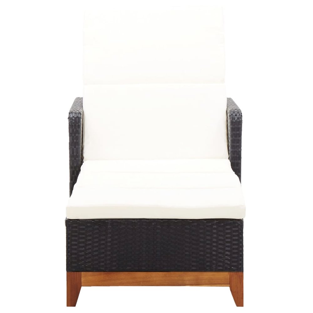 Sun Lounger Black Poly rattan Large Adjustable Armrests