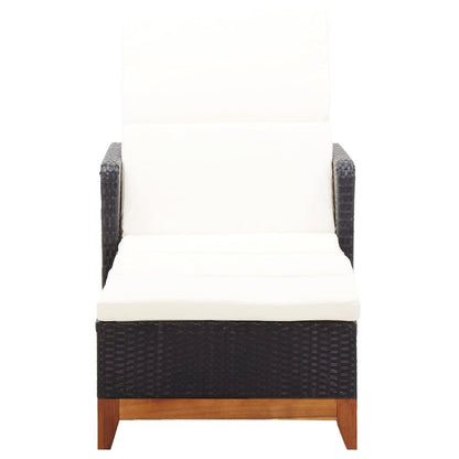 Sun Lounger Black Poly rattan Large Adjustable Armrests