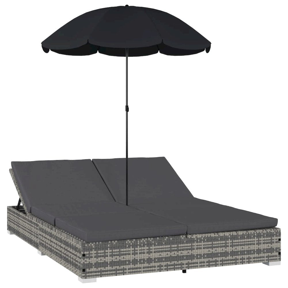 Sun Lounger Grey PE rattan, powder-coated steel, polyester Double