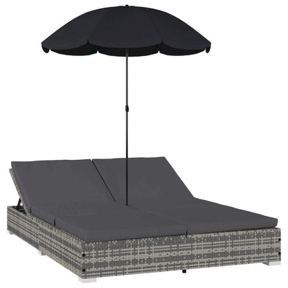 Sun Lounger Grey PE rattan, powder-coated steel, polyester Double