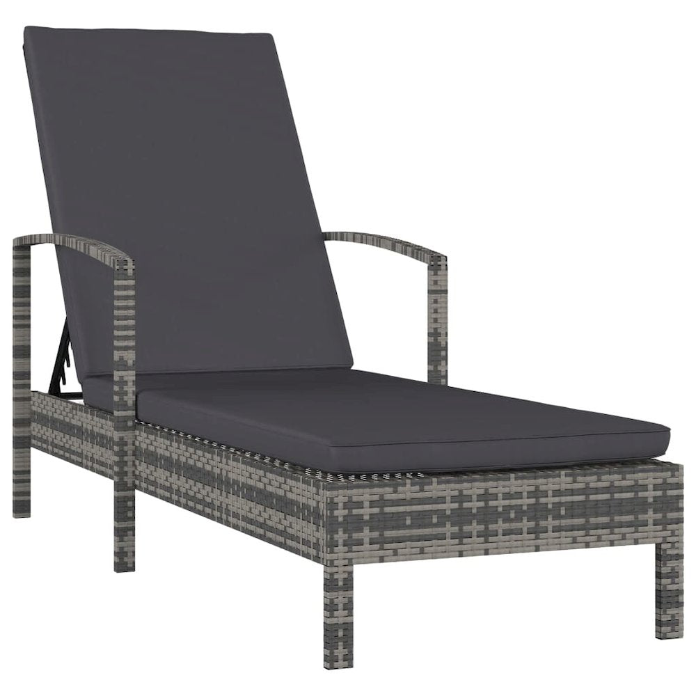Sun Lounger Grey PE Rattan Large Adjustable Backrest