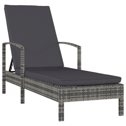 Sun Lounger Grey PE Rattan Large Adjustable Backrest