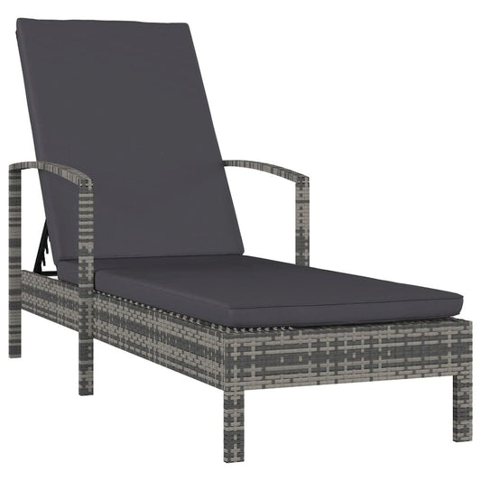 Sun Lounger Grey PE Rattan Large Adjustable Backrest