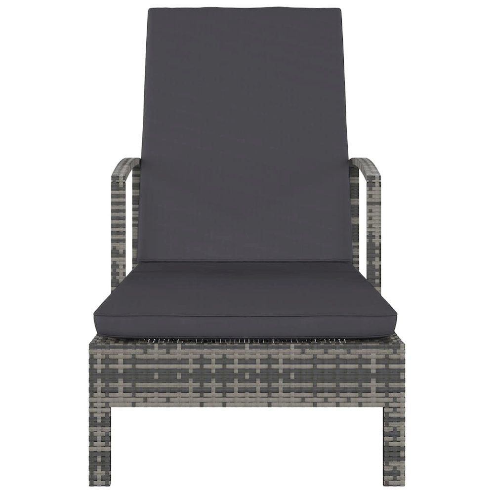 Sun Lounger Grey PE Rattan Large Adjustable Backrest