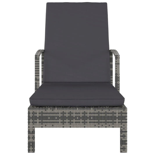 Sun Lounger Grey PE Rattan Large Adjustable Backrest