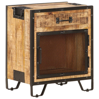Bedside Cabinet Brown and Black Solid Rough Mango Wood, Steel