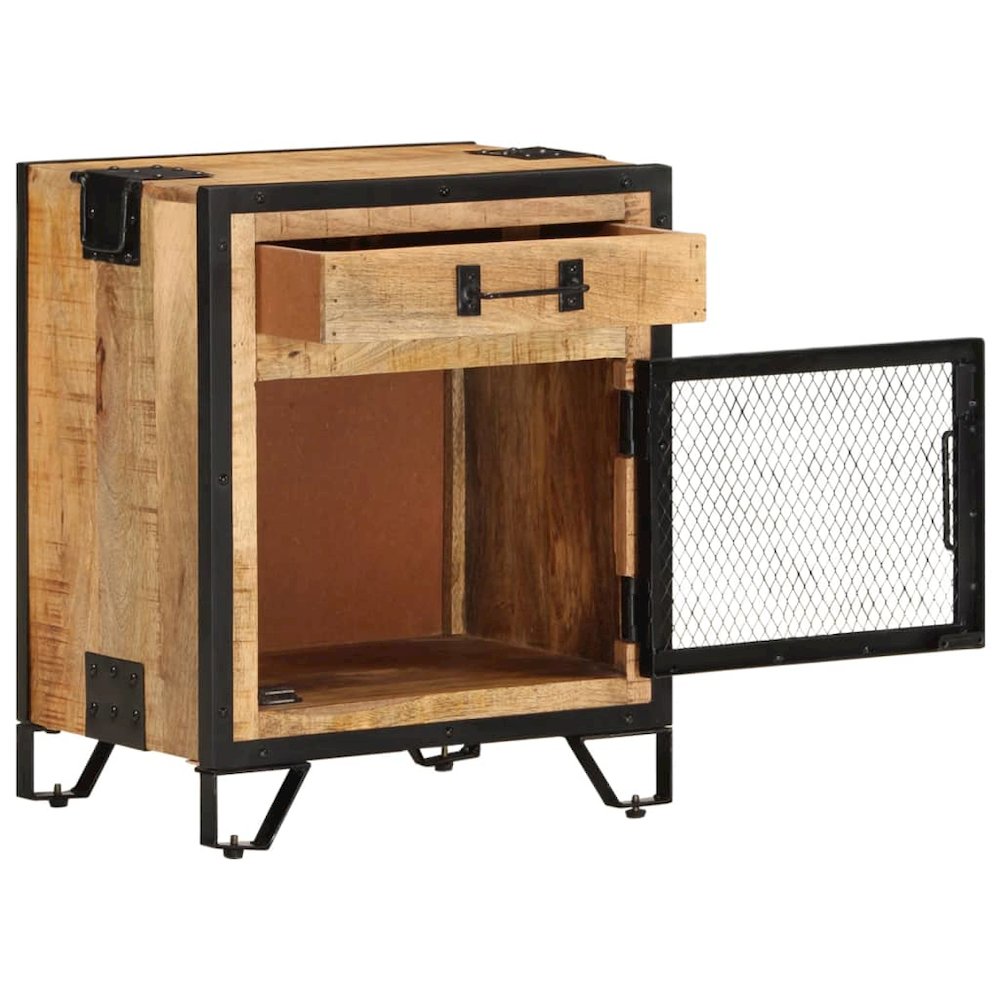 Bedside Cabinet Brown and Black Solid Rough Mango Wood, Steel