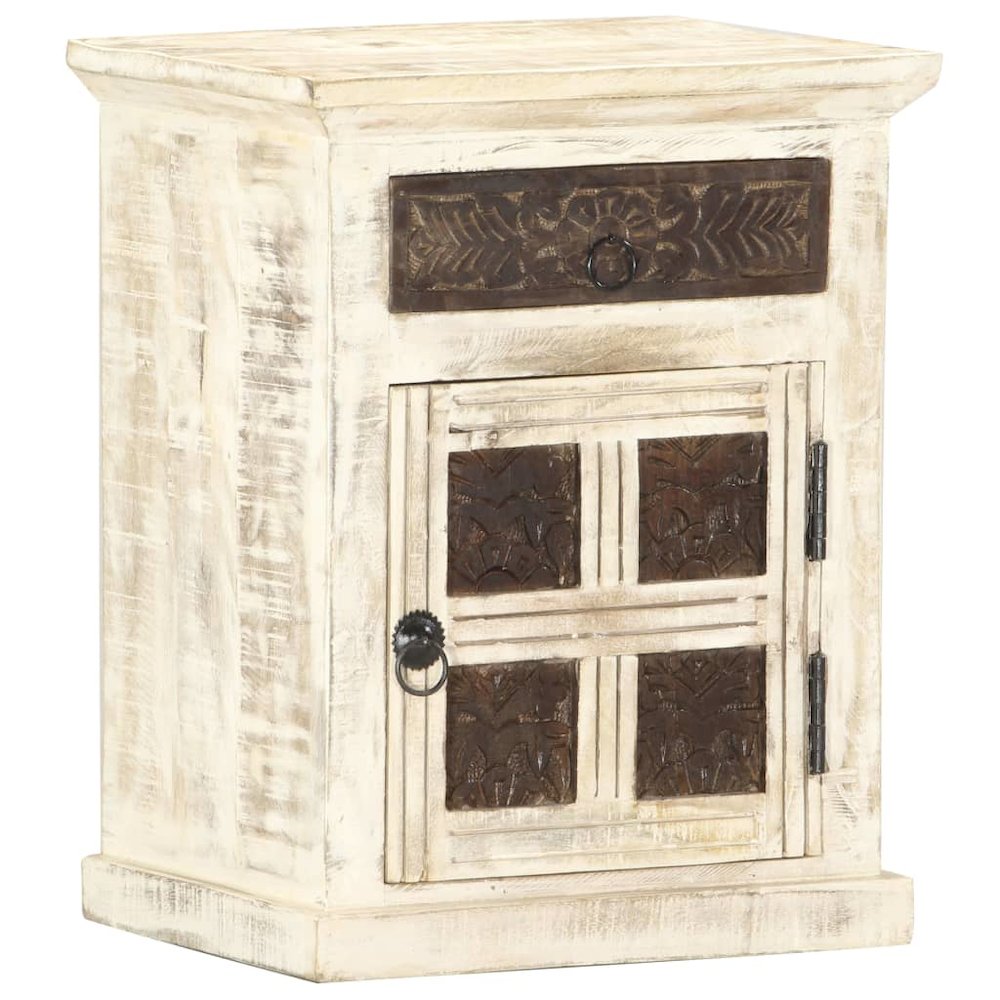Bedside Cabinet White Solid Mango Wood 15.7x11.8x19.7 in