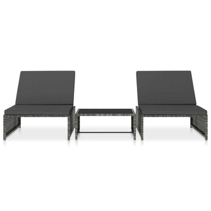 vidaXL Sun Loungers 2 pcs with Table Poly Rattan Gray, 47401