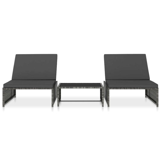 vidaXL Sun Loungers 2 pcs with Table Poly Rattan Gray, 47401