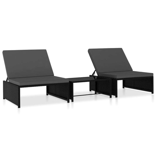 Reclining Garden Chair Set of 3 Black