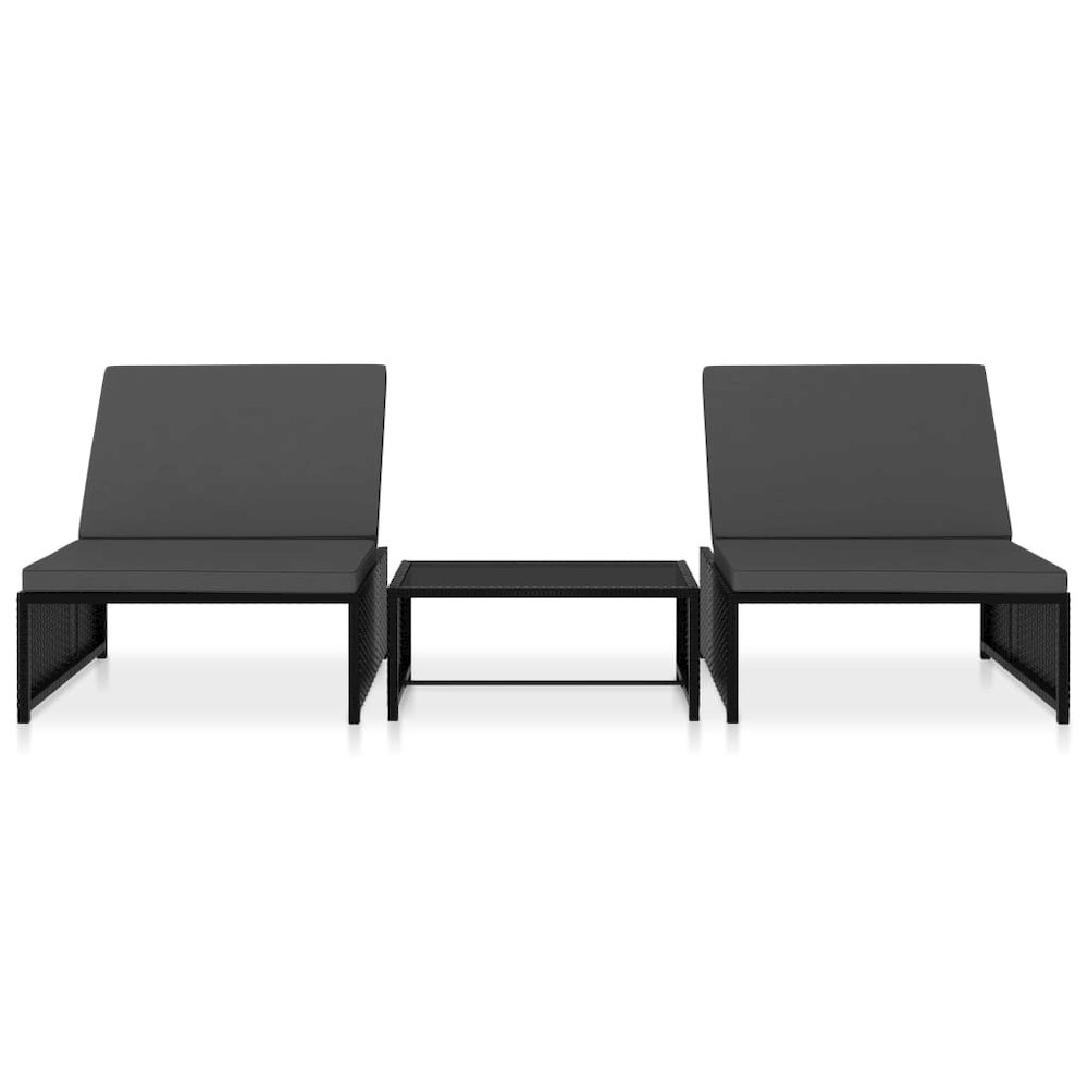Reclining Garden Chair Set of 3 Black
