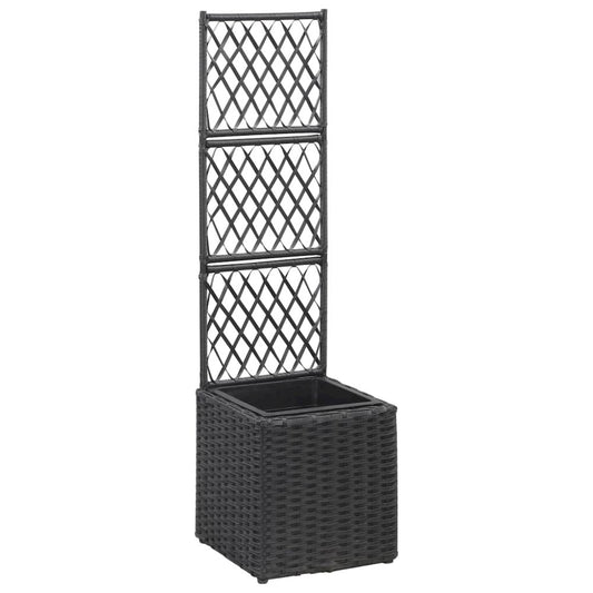 vidaXL Trellis Raised Bed with 1 Pot 11.8"x11.8"x42.1" Poly Rattan Black, 46930