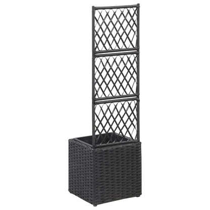 vidaXL Trellis Raised Bed with 1 Pot 11.8"x11.8"x42.1" Poly Rattan Black, 46930