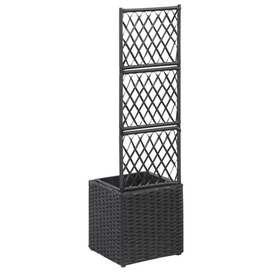 vidaXL Trellis Raised Bed with 1 Pot 11.8"x11.8"x42.1" Poly Rattan Black, 46930