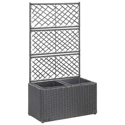 vidaXL Trellis Raised Bed with 2 Pots 22.8"x11.8"x42.1" Poly Rattan Black, 46931
