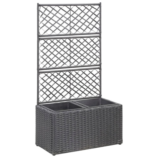 vidaXL Trellis Raised Bed with 2 Pots 22.8"x11.8"x42.1" Poly Rattan Black, 46931