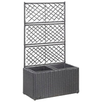 vidaXL Trellis Raised Bed with 2 Pots 22.8"x11.8"x42.1" Poly Rattan Black, 46931