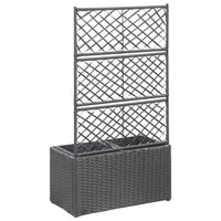 vidaXL Trellis Raised Bed with 2 Pots 22.8"x11.8"x42.1" Poly Rattan Black, 46931
