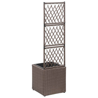 vidaXL Trellis Raised Bed with 1 Pot 11.8"x11.8"x42.1" Poly Rattan Brown, 46936
